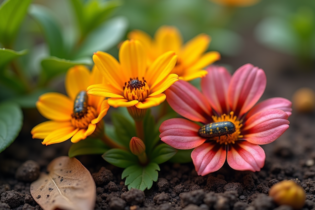 Fleurs de jardin endommagées par des insectes