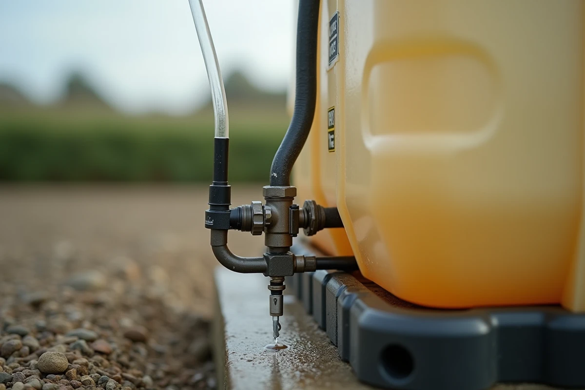Injecteur de fertigation relié à un réservoir d'humonia pour une irrigation fertilisante précise