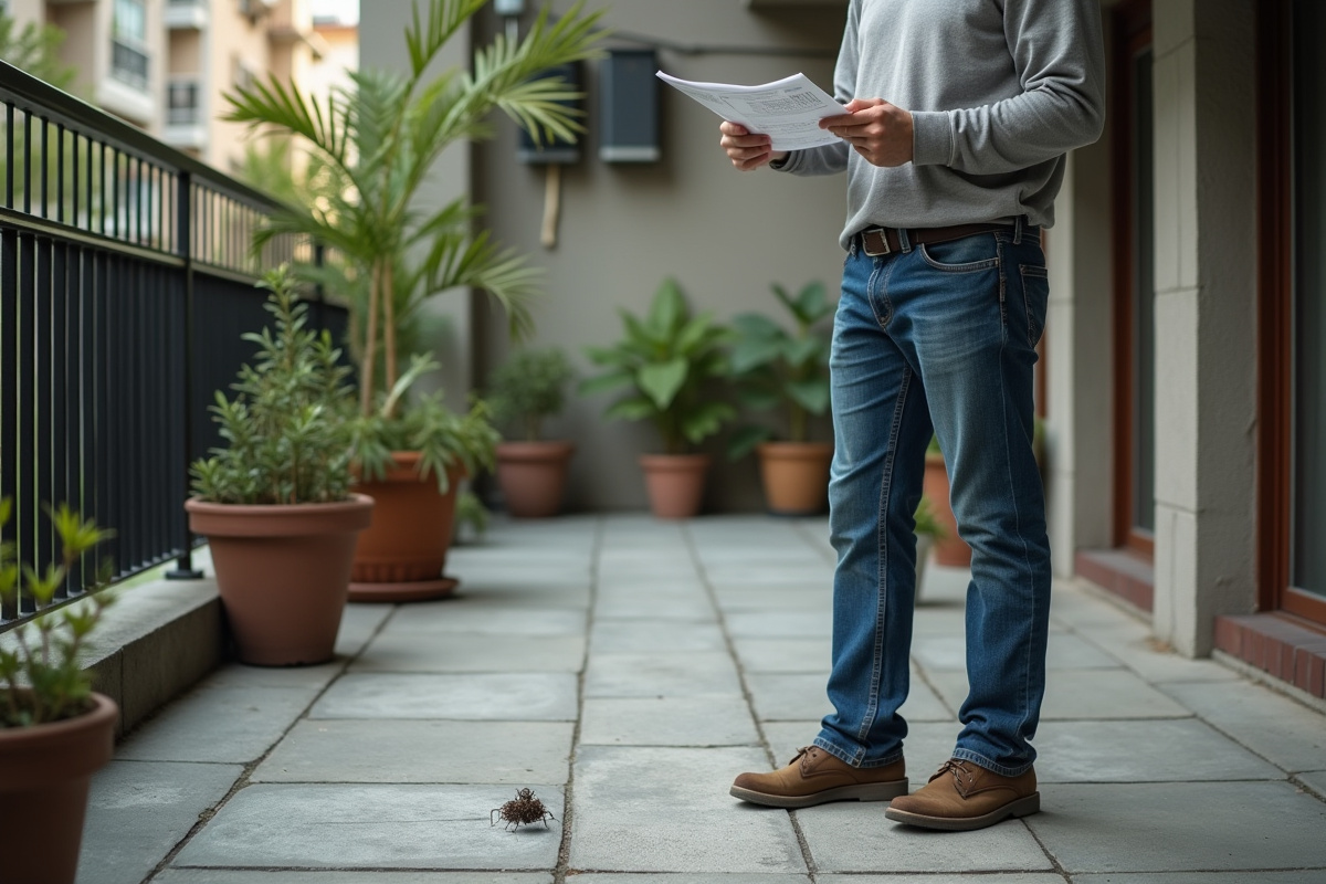 Jeune homme examinant un nid de fourmis dans la cour urbaine
