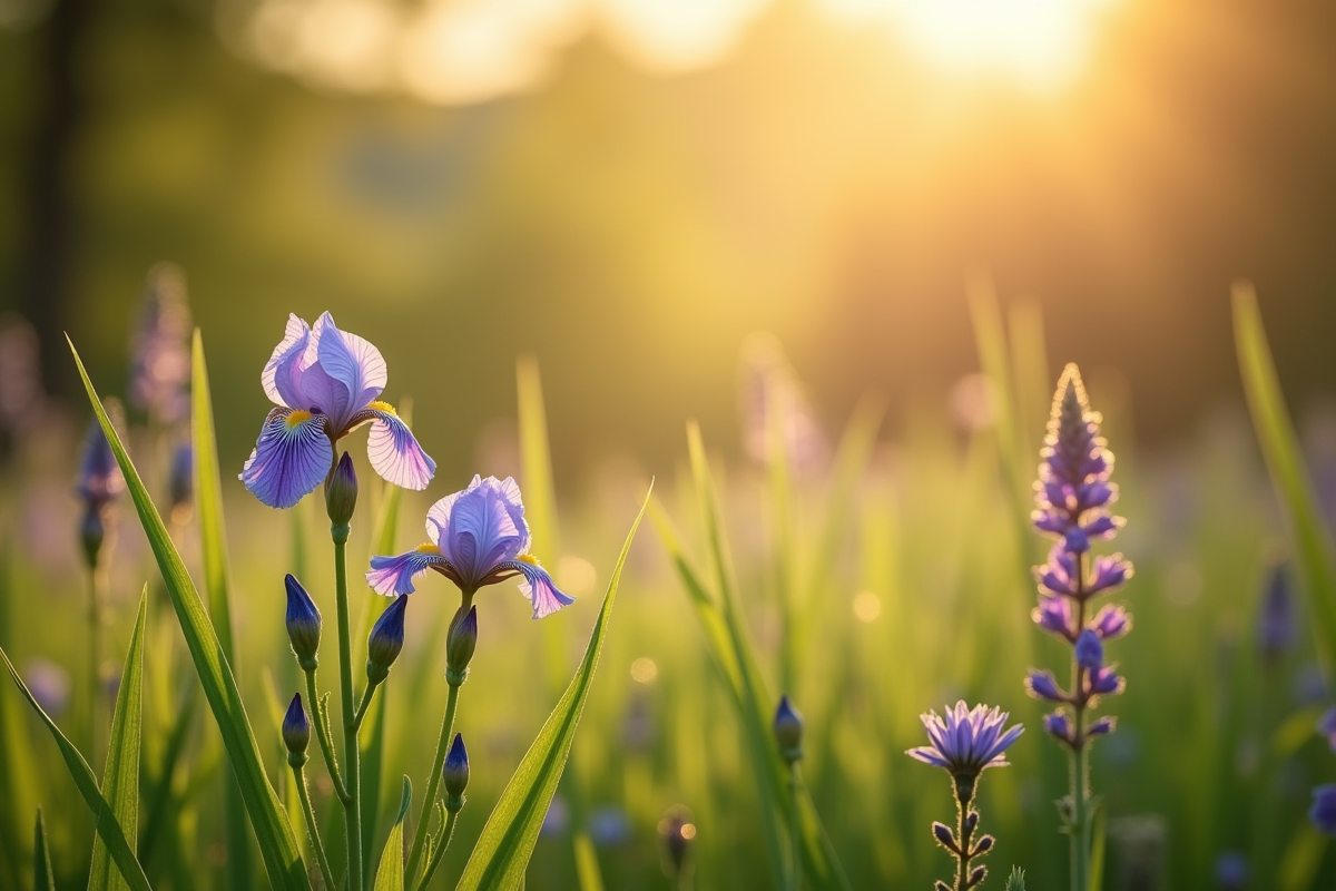 Prairie de fleurs sauvages au coucher de soleil